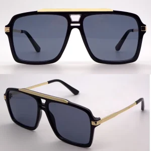 CE Polycarbonate Metal Square Pilot Sunglasses with Gold Parts, Unisex