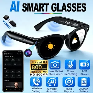 CY05 AI Smart Glasses with 800MP Camera Photo Video Live Streaming AI Voice Chat Music Player