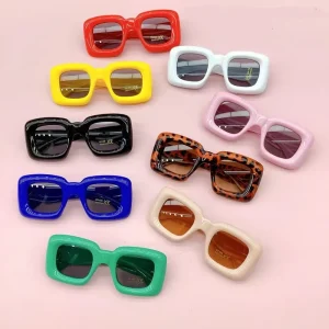 Candy-Color Oversize Square Sunglasses with Thick Frame for Kids