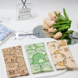 Cartoon Animal-Printed PU Leather Eyeglass Pouch for Kids and Adults