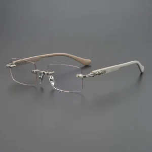 Carved Frameless Square Optical Eyeglasses Frames for Men and Women