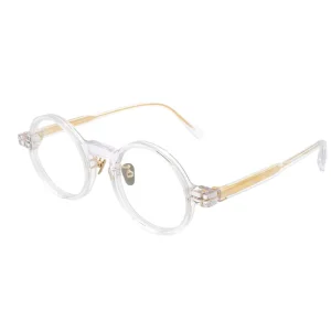Carved Round Full-Rim Acetate Eyeglasses with Spring Hinges, Unisex Adult, Dark Green