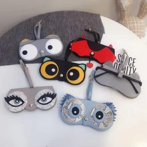 Cassette style Cartoon Cute Leather Glasses case Portable Sunglasses Myopia Eyeglass Storage Bag Protective Cover with Pendant