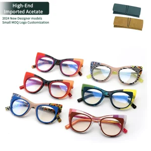 Cat Eye Acetate Prescription Eyeglasses Frames Clear Lens for Men and Women