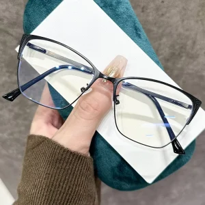 Cat Eye Full Rim Metal Eyeglass Frames with Anti Blue Light Lenses