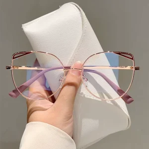 Cat-Eye Hollow Metal Anti-Blue Light Eyeglass Frame for Women