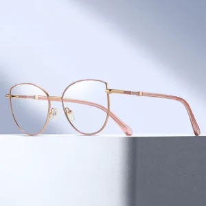 Cat-Eye Metal Eyeglass Frames with Spring Hinges and Blue Light Blocking Lenses for Women