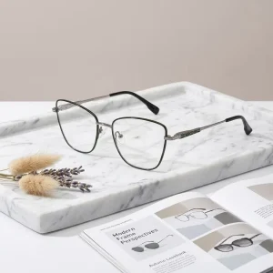 Cat-Eye Metal Full-Rim Eyeglass Frames, Lightweight, Unisex
