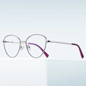 Cat-Eye Metal Optical Frames Lightweight Full-Rim Anti-Blue Light Reading Glasses
