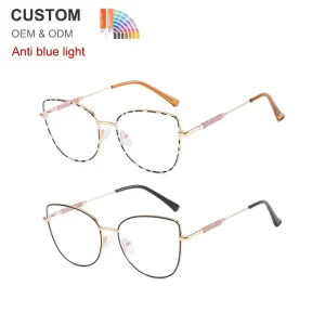 Cat-Eye Metal Optical Glasses, Women’s, Thin Frame, Anti-Blue-Light, Prescription Myopia