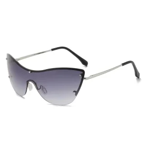 Cat-Eye Mirrored Metal Sunglasses Y2K Steampunk Retro Rimless Frame