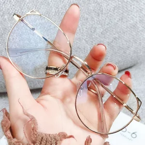 Cat-Eye Round Metal PC Blue Light Blocking Glasses for Adults