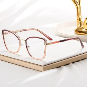 Cat-Eye Square Oversized TR90 Eyeglass Frames with CP Arms and Blue Light Blocking Lenses for Women