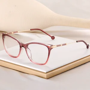 Cat-Eye Square TR90 Eyeglass Frames with Glitter Powder and Blue Light Blocking Lenses for Women