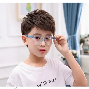 Children’s Round Full-Rim Plastic Glasses, Colorful, Blue-Light Blocking, Transparent Lenses
