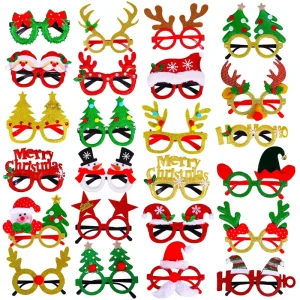 Christmas Glitter Glasses Frames Set 24 Designs Party Favors & Decorations for Holiday Events