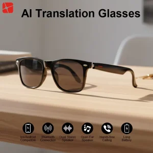 Classic Design Ai Smart Glasses 5.3 Audio Eyewear with Simultaneous Translation HD Voice Calls IP65 Waterproof 5 Hour Battery
