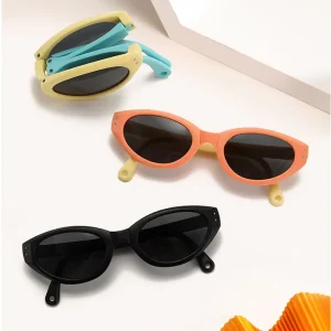 Classic Fashion Cat Eyes Frame TPEE Flexible Folding Boy and Girl Polarized Kids Sunglasses