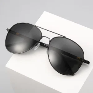 Classic Oval Metal-Frame TAC Color-Changing Sunglasses with Night Vision, Yellow Gray Blue Frame, Model 209