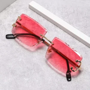 Classic Rimless Square Sunglasses with Diamond-Cut Design UV400