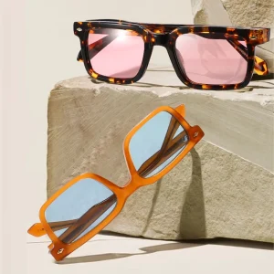 Classic Thick Square Sunglasses UV400 Black Orange Blue Tortoise Acetate Frame