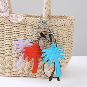 Coconut Tree Leather Sunglasses Clip Eyewear Accessory Handbag Charm Pendant Travel Keychain Organizer