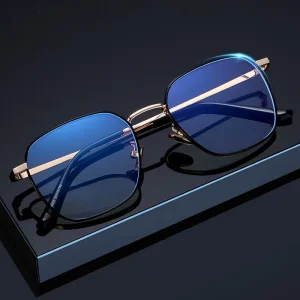 Color Change Square Optical Eyeglasses Frames Metal Photochromic Anti-Blue Light Glasses for Men Women