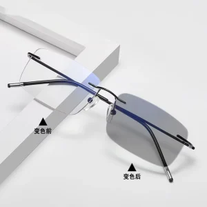 Color-Changing Frameless Anti-Blue-Light Metal Optical Frames Green Pink Purple Computer Reading Glasses