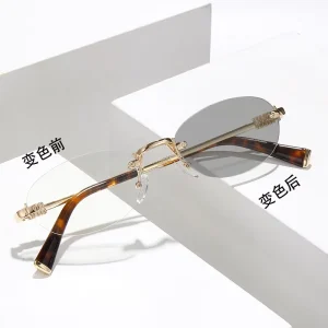 Color Changing Rimless Reading Glasses, Retro Cross Border Style, Anti Blue Light, Diamond Cut