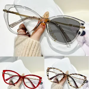 Color-Changing TR90 Cat-Eye Eyeglasses Spring Hinges Anti-Blue-Light Photochromic Lenses