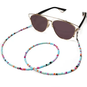 Colorful Acrylic Beaded Eyeglass Chain with Geometric Pattern for Reading Glasses
