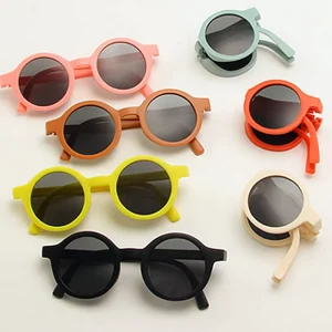Colorful Foldable Round Sunglasses with UV400 Protection for Boys and Girls