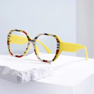 Colorful Stripe Anti-Blue-Light Polygon Square Optical Eyeglass Frames for Women