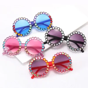 Creative Trendy Round Shape Diamond Children Sunglasses Birthday Party Kids Eyewear