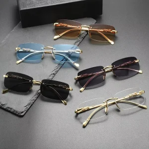 Cross Border High End Frameless Cut Edge Sunglasses for Men Unique Leopard Temple UV400 Lenses Trendy