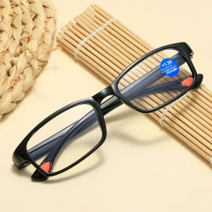 Crystal Blue Light Blocking Square Reading Glasses PC Lightweight High-Definition Portable for Seniors with Spring Hinge
