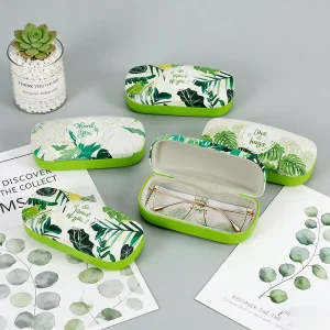 Custom Botanical Print Hard Shell Protective Eyewear Case PU Leather with Velvet Inner