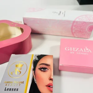 Custom Contact Lens Packaging Box with Pink White and Grey Finishes, Gold Foil Logo and Image Printing