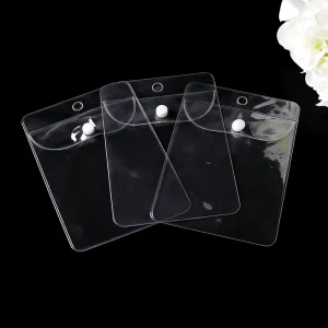 Custom Hang Hole Clear Thin PVC Bag with Snap Button for Badge and Card Storage