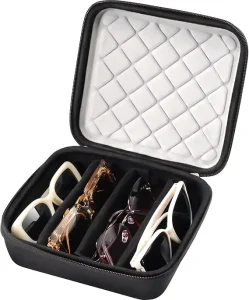 Custom Logo 4-Slot Hard Shell EVA Sunglasses Case Shockproof Travel Eyewear Organizer with Egg-Crate Foam Lining