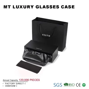 Custom Logo Black PU Leather Oversized Sunglasses Case and Eyewear Storage Bag