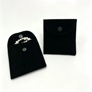 Custom Logo Black Velvet Jewelry Pouch with Soft Lining and Anti-Tarnish Protection