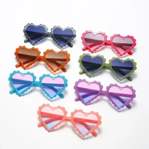 Custom Logo Cute Jelly Color Flower Border Kids Sun Glasses UV400 Peach Love Heart Sunglasses for Children