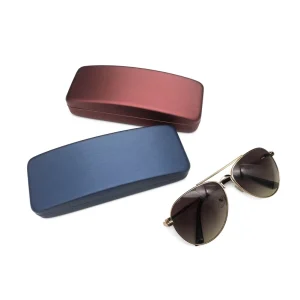 Custom Logo Hard PU Leather Sunglasses Case with Metal Packaging Box