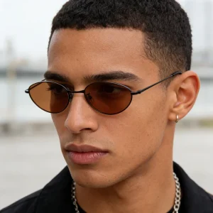 Custom Logo Individualized Titanium Sunglasses Round Oval Frame High Quality AC Lens UV400 Custom Logo Eyewear OEM ODM