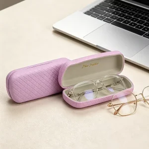 Custom Logo Luxury PU Leather Glasses Case Handwoven Pattern Hard Shell Eyewear Protector Sunglasses Packaging Box for Women