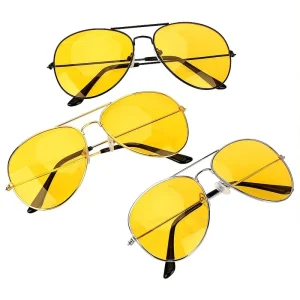 Custom Logo Men Women Car Drivers Alloy Night Vision Sunglasses Yellow Lens Anti glare Night Driving Sunglasses