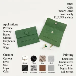Custom Logo Microfiber Suede Ring Jewelry Packaging Bag Gift Dust Bag Soft Velvet Envelope Pouch