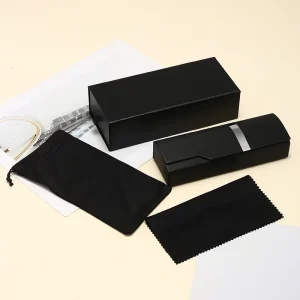 Custom Logo PVC Leather Eyeglasses Case Set with Cloth Pouch and Sunglasses Boxes