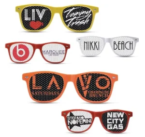 Custom Logo Plastic Party Sunglasses with Pinhole Sticker Lens